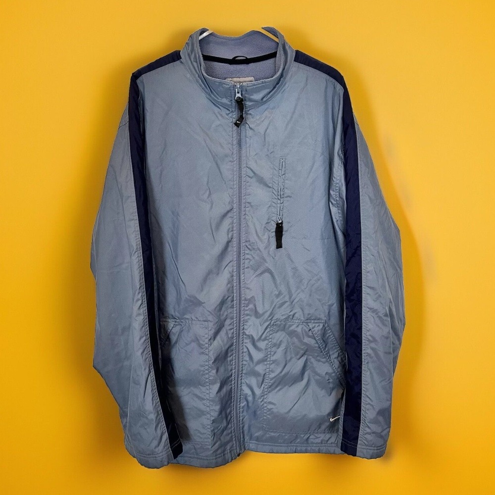 RARE VINTAGE NIKE Swoosh Fleece Lined Full Zip Winter Jacket 90s 2000s Blue‎ XXL